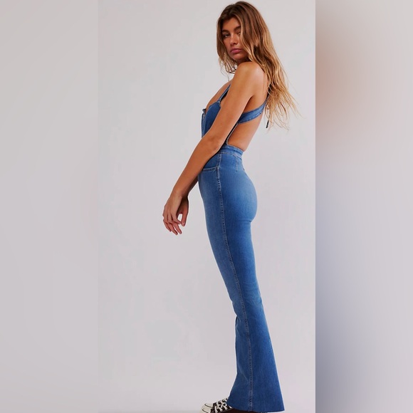 Free People We the Free green floral CRVY 2nd Ave One Piece jumpsuit jumper sz14 - Picture 5 of 8